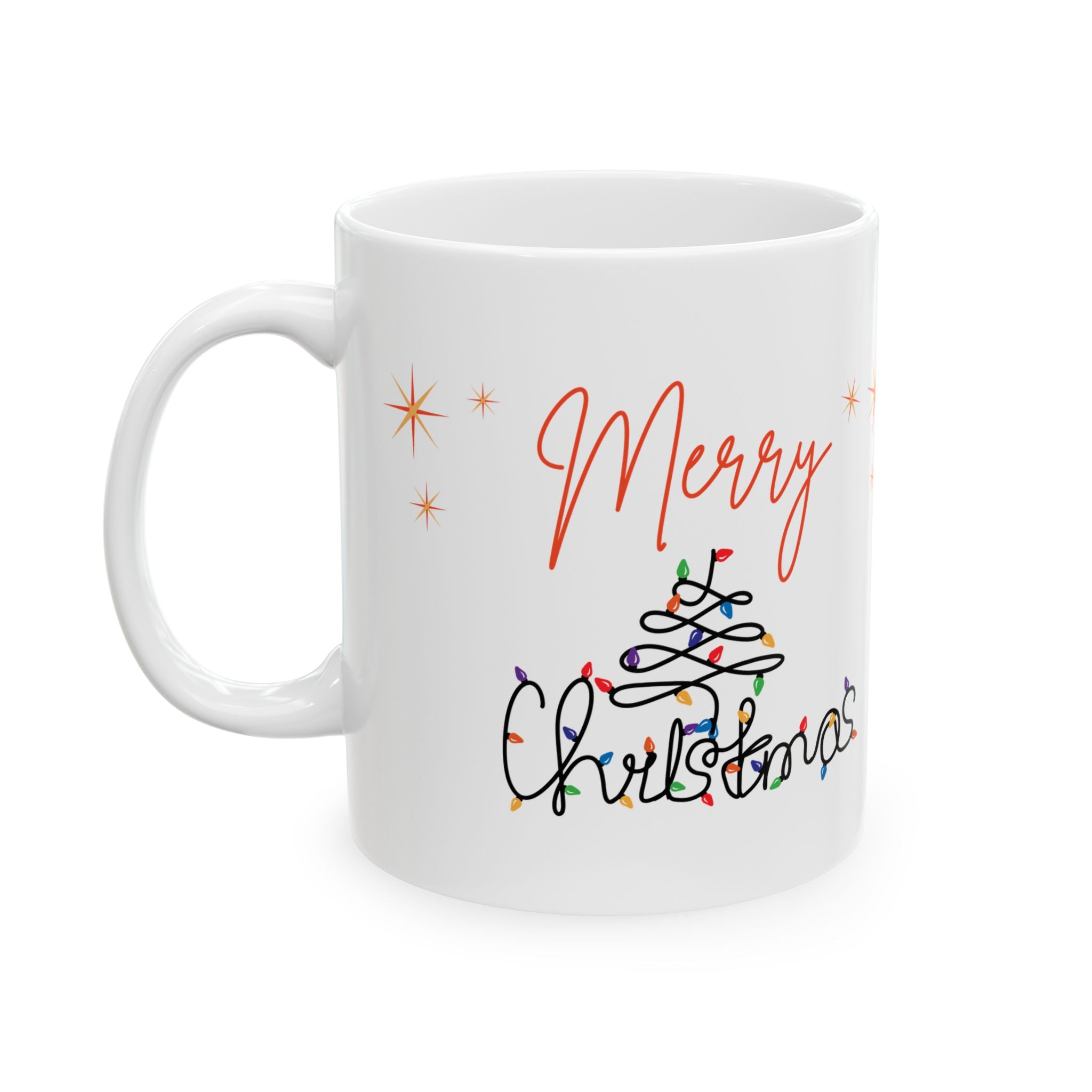 'Merry & Bright' Ceramic Mug — Christmas Sparkle Coffee Cup (11oz/15oz)
